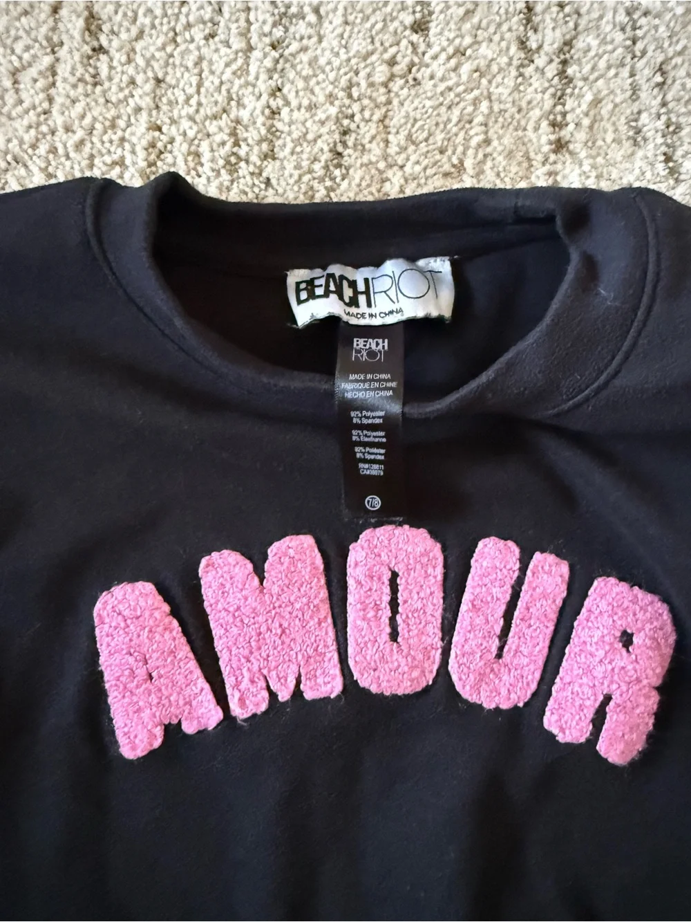 Beach Riot Kids Black Sweatshirt & Joggers with Pink Amour Appliqué
